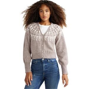 Free Assembly Fair Isle Cardigan Sweater Women's M | Beige, Soft, Classic | EUC